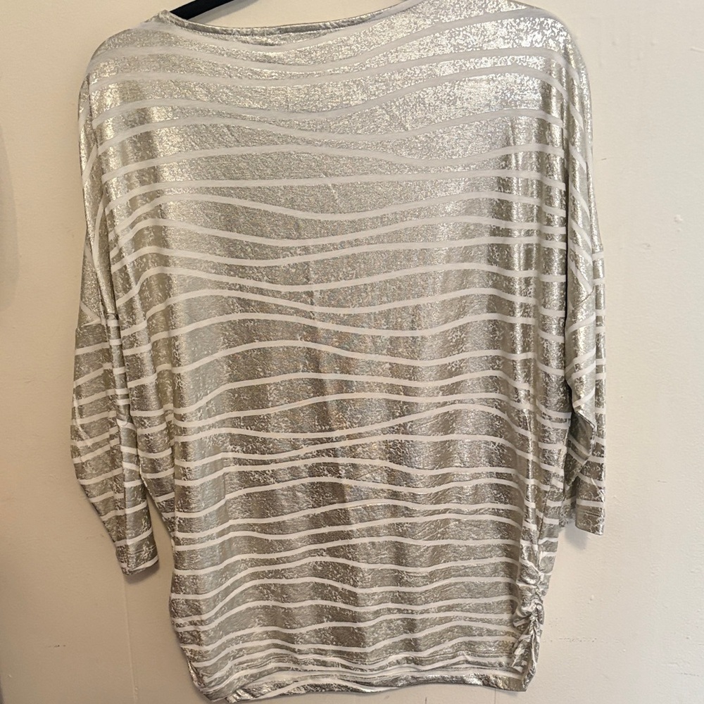 Chico's Silver and White Striped Scoop-Neck Tunic - Picture 5 of 5